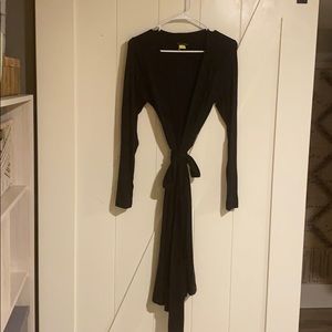 Long sleeve, black wrap dress